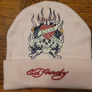 P2566P--NEW Ed Hardy Love Kills Slowly Pink Knit Hat with Rhinestone Bling